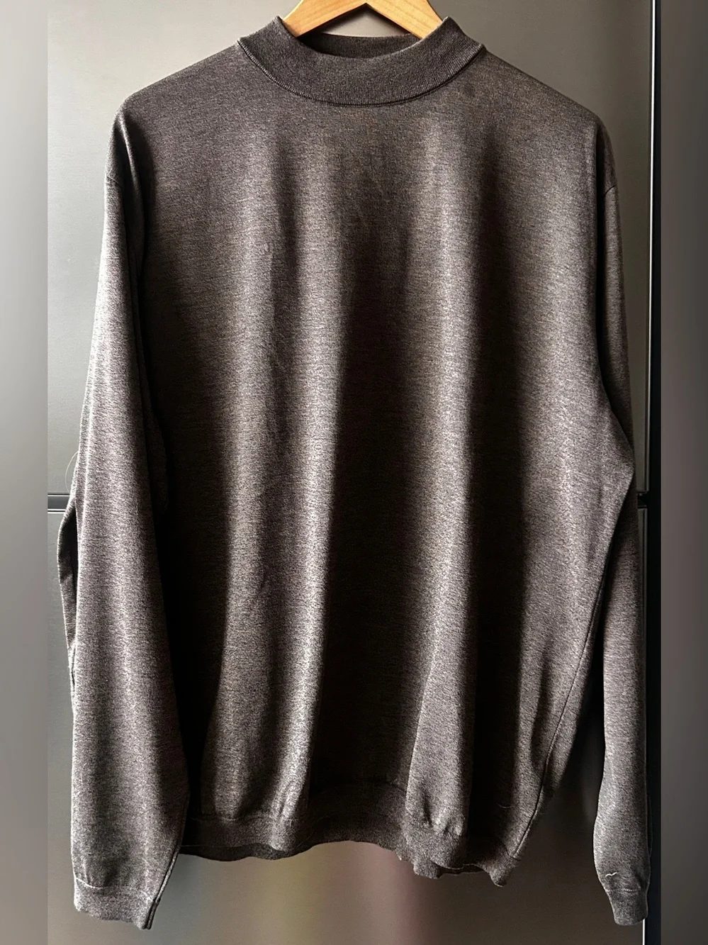St. Croix Mock Neck Sweater XL Brown Made USA Cotton Microfiber Knit Pullover